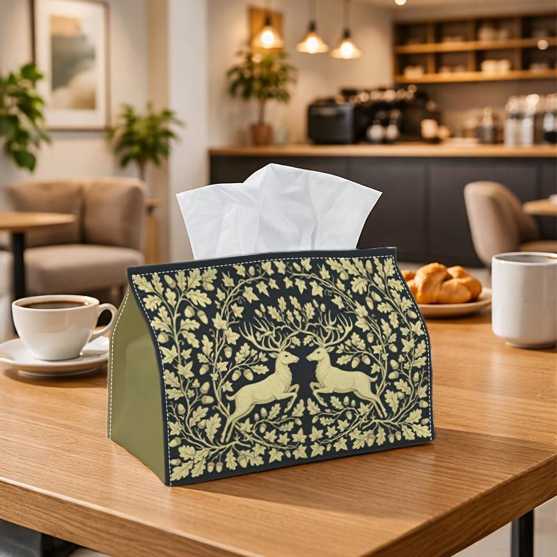1pc Medieval Vintage Woodland Tissue Box - Stag Deer Oak Flora Napkin Storage Box, Suitable for Rolls/Facial Tissues/Single Sheets, Multi-Functional S