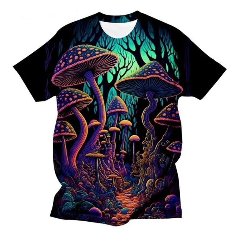 New Summer Art Design Colorful Mushroom Pattern 3D Print T-Shirt Men WomenShort Sleeve Oversized Harajuku Tees Top Kid Clothing