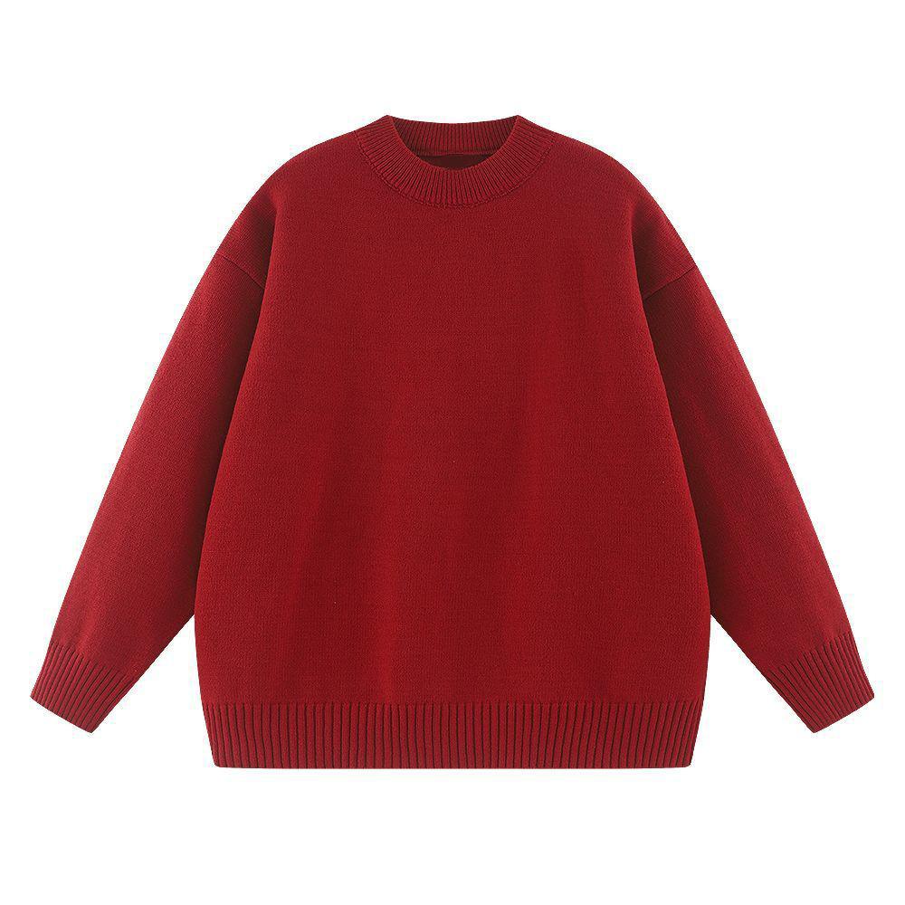 680g Heavyweight Knit Sweater with Faux Rabbit Fur Style, Round Neck, Unisex, Autumn/Winter, Customizable Inner and Outer Layers
