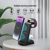 Three-in-One Vertical Wireless Charger for Apple Devices: Phone, Earbuds, and Watch.