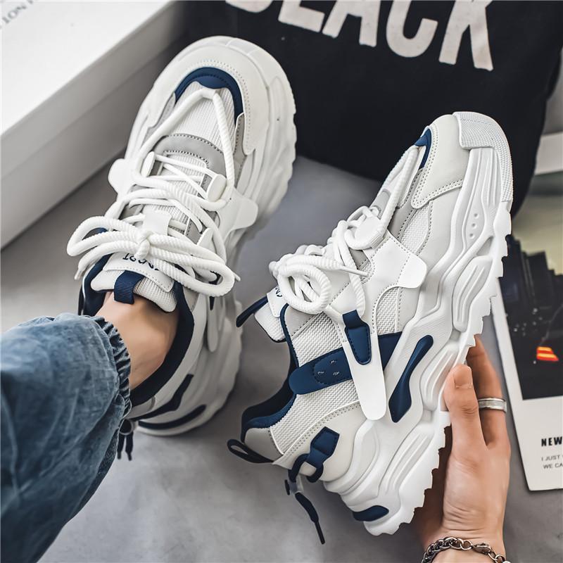 Spring and summer new mesh breathable dad shoes non-slip soft sole inner height increase thick sole high top casual sports shoes