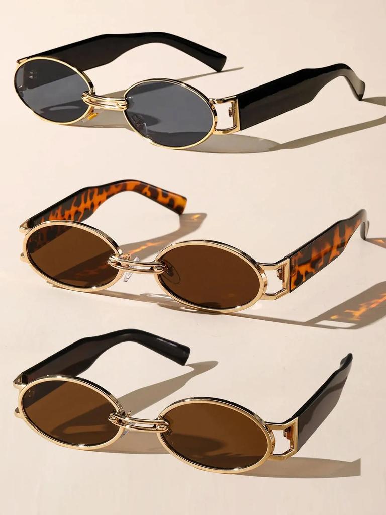 New Retro Metal Frame Elliptical Frame Trendy Street Photo Sunglasses for Men and Women's Outdoor Travel Sunshades UV400