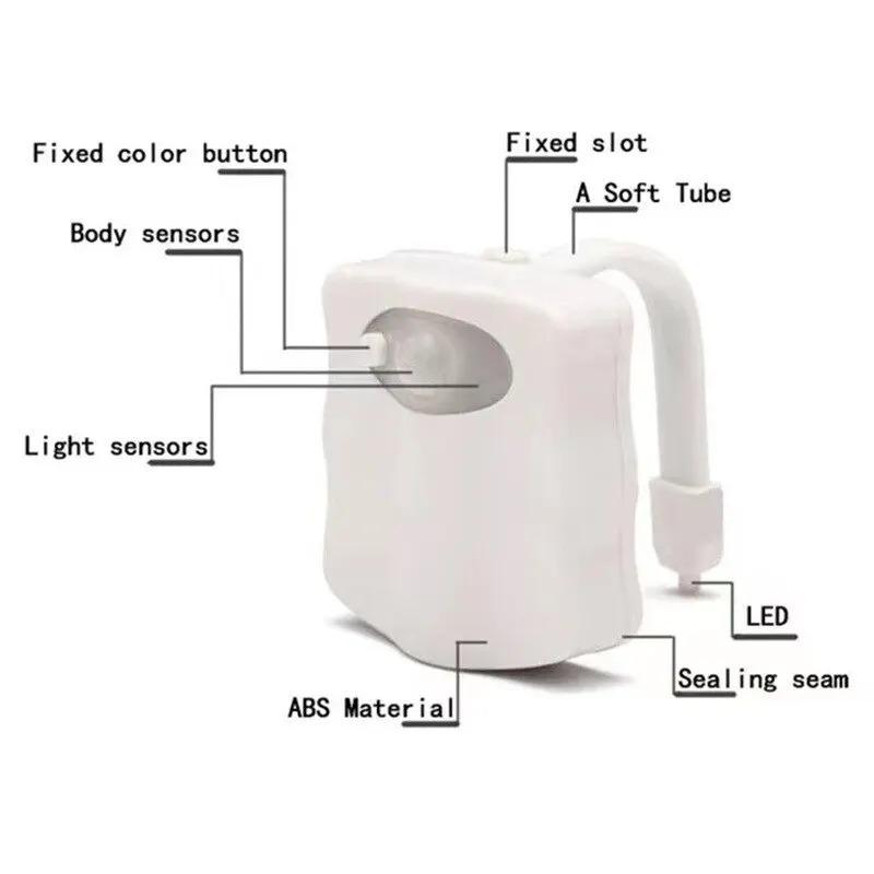 Cute Mini Human Body Infrared Induction LED Toilet Night Light, 8/16 Colors Bathroom Star Projector Lamp with Motion Sensor for Home Decor