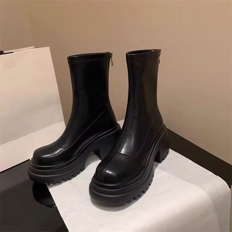 Martin Boots Women's Small Thick-soled Heightening Cm Short Boots Autumn and Winter Elastic Thin Boots High Heel Showing Legs Long Medium Boots