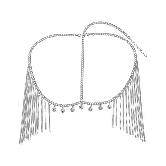 Hair Chain Adjustable Size Women Indian Headwear Multi-Layered Rhinestone Tiara with Golden Tassels Sparkling Rhinestones Headpiece