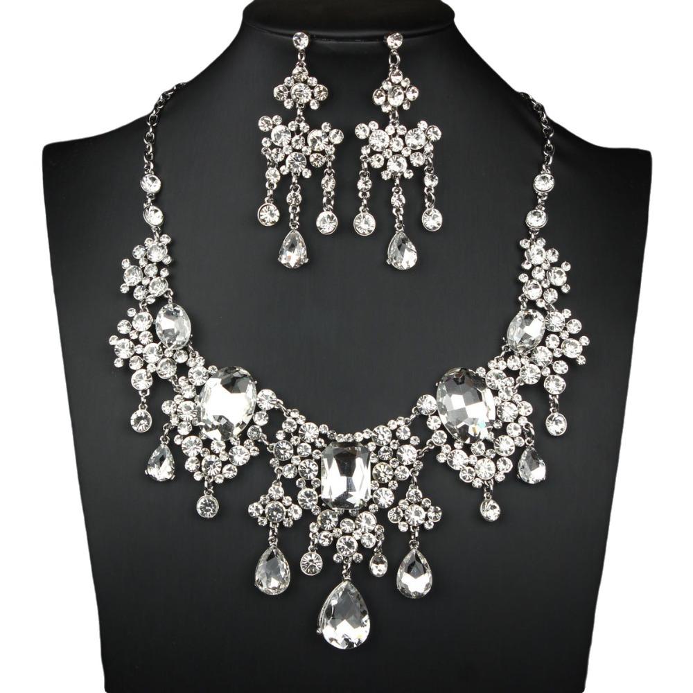 Shiny Necklace Earrings Set Baroque Wedding Bridal Accessories Rhinestone Jewelry Set Prom Event