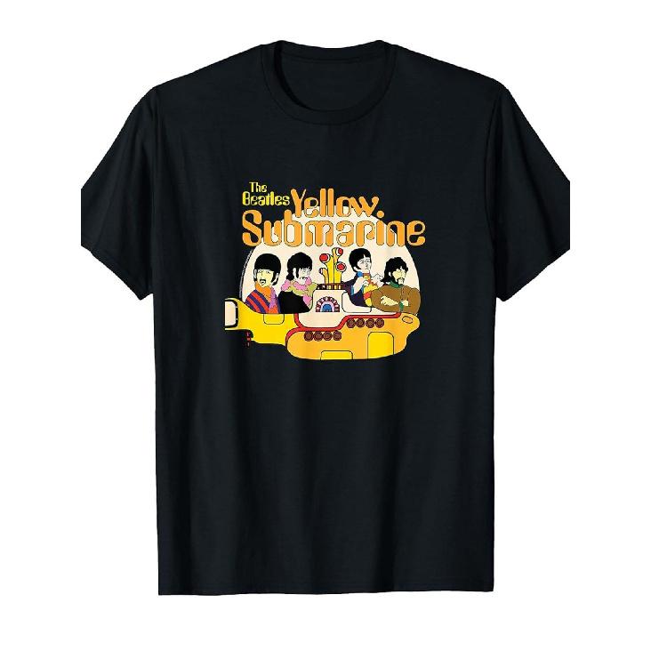 Men s Retro 60s/70s Style  We All Live in the Yellow Submarine  Graphic T-Shirt - Retro Band T-Shirt with a Yellow Submarine Print, Inspired by the S чёрный