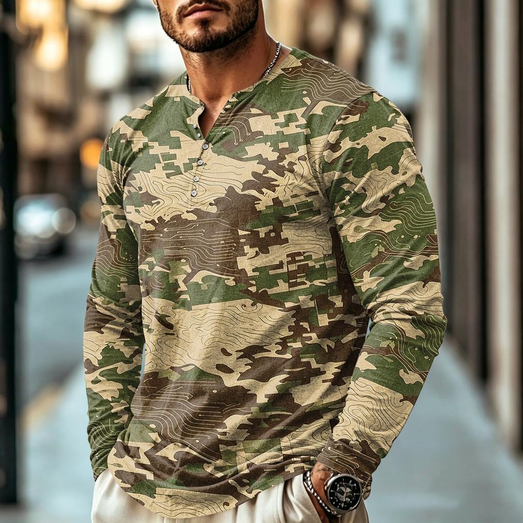 Herren Tarnung Langarmshirt Lässig für den Alltag