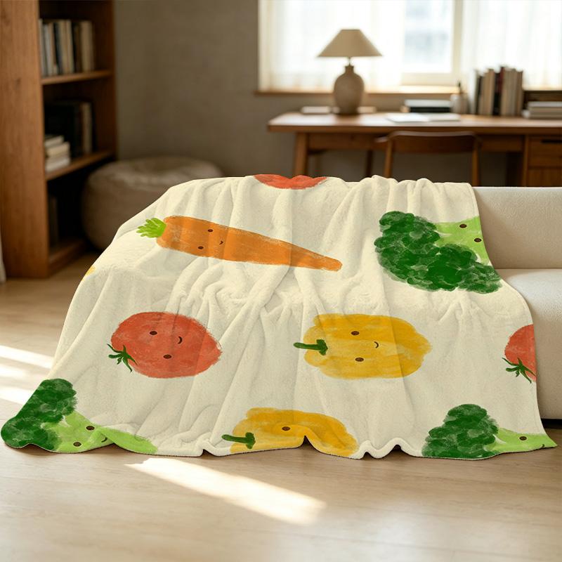 No Shed Flannel Throw Blanket Cartoon Vegetable Design, Soft Warm Home Decor for Christmas, Halloween, Movie Nights & Daily Use