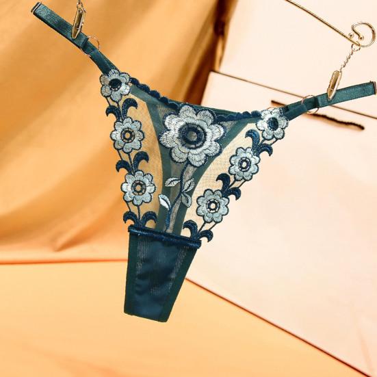 Perizoma da Donna Lavorazione a Maglia Trasparente Applicazione Asciugatura Rapida Vita Bassa Regolabile Rete Ricamo Floreale Mutandine da Donna per Luna di Miele