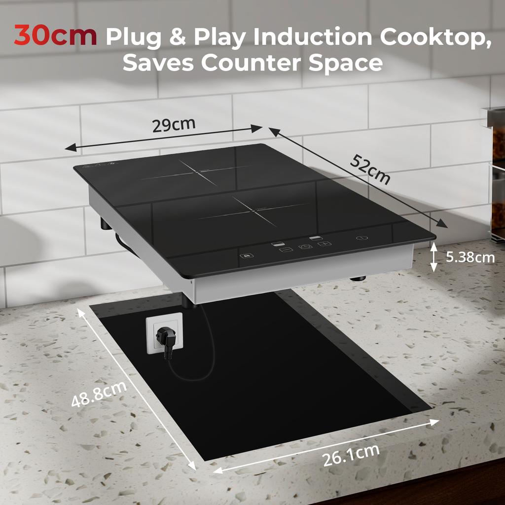 Induction Cooktop 2 Burners 3000W Double Plate Countertop Model with Touch Control Household & Hotel