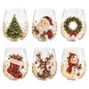 Glass Art Christmas Cup Holiday Festive Drinkware Santa Snowman Reindeer Tree Gift 4.72in for Friends Family