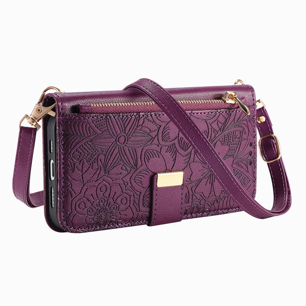 Floral Leather Wallet Case for Samsung Galaxy A05-A71 / S24-S25 series...with Detachable Shoulder Strap