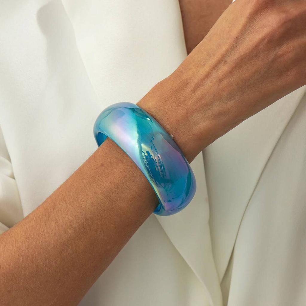 Salircon Boho 7 Colors Resin Acrylic Charms Bracelet Bangles Women Fashion Colorful Geometric Wide Chunky Party Bangle Jewelry
