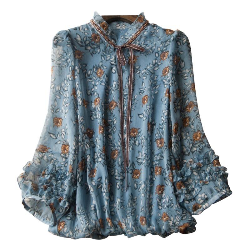 

Fashionable Shirt for Women, New Style for Spring and Autumn, Long-sleeved Lantern-sleeved Bottoming Shirt, Women s Waist-hugging Top, Floral Shirt 3XL
