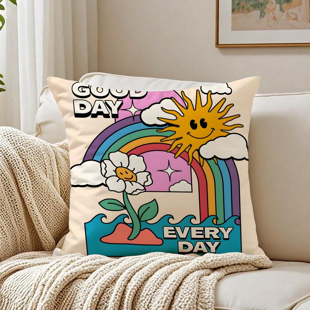 Cute Cartoon Sun Illustration Art Cushion Cover Pillowcase Antidustmite Living Room Sofa Decor Cushion Room