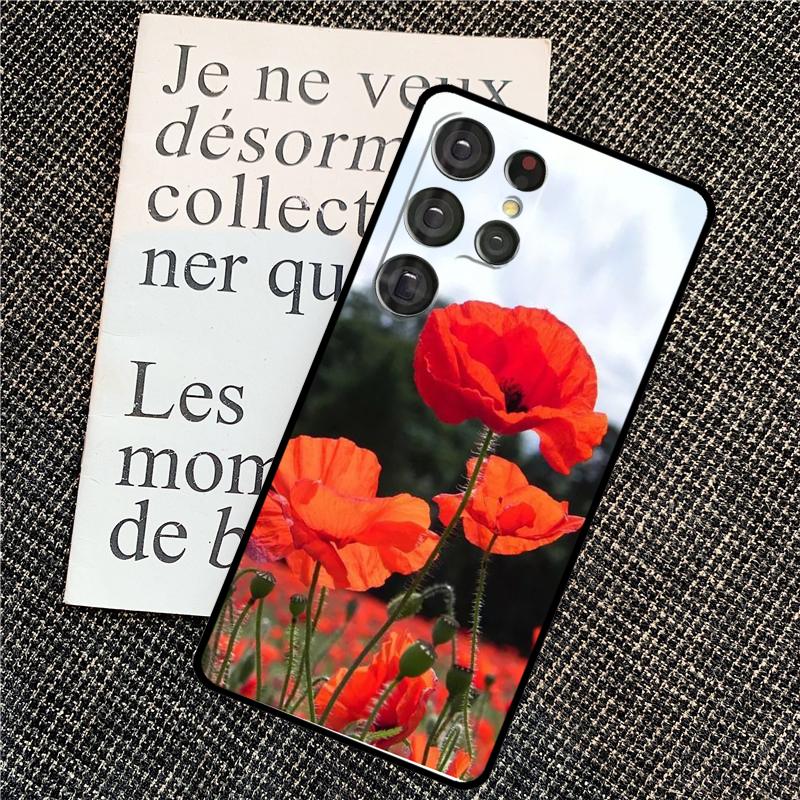 Red Corn Poppy Flower Case For Samsung Galaxy S25 S26 Ultra S20 S21 S22 S23 S24 Ultra S10 Plus S25 FE Back Cover