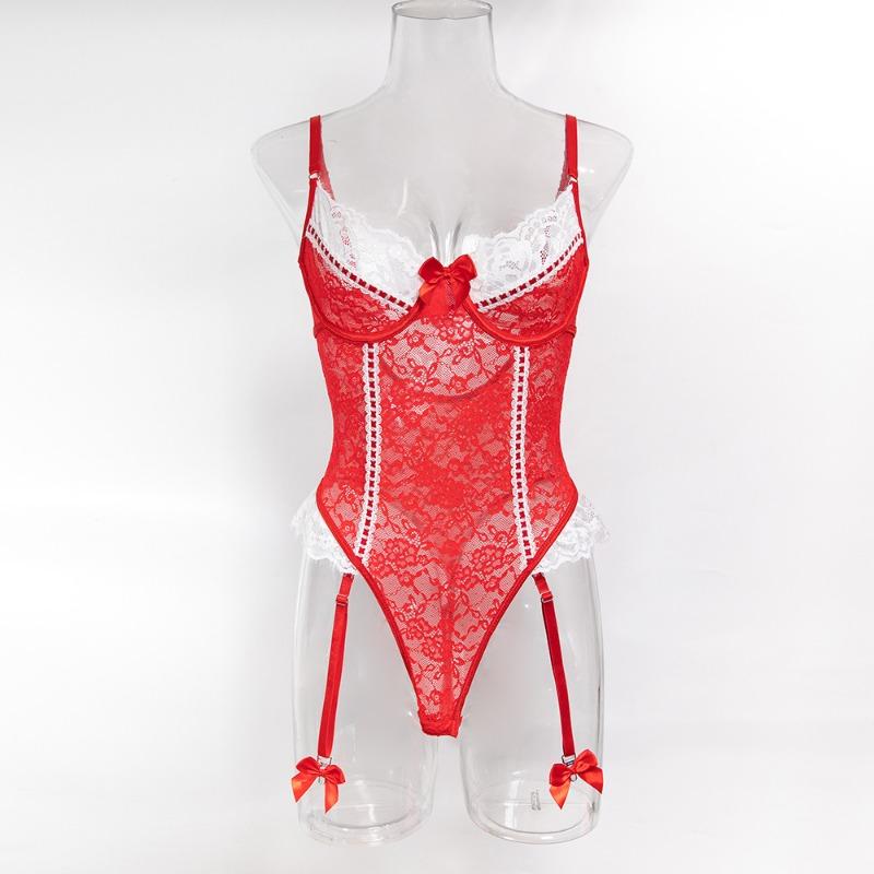 Women S Valentine S Day Cute Lace Trim Elastic Tight Camisole Bodysuit Sexy Lingerie