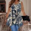 Modische Lässige Sport-Doppelring-Weste für Damen, Große Tank-Weste mit Vintage-Musterdruck, Unregelmäßiger Saum, Elegant und Schlicht