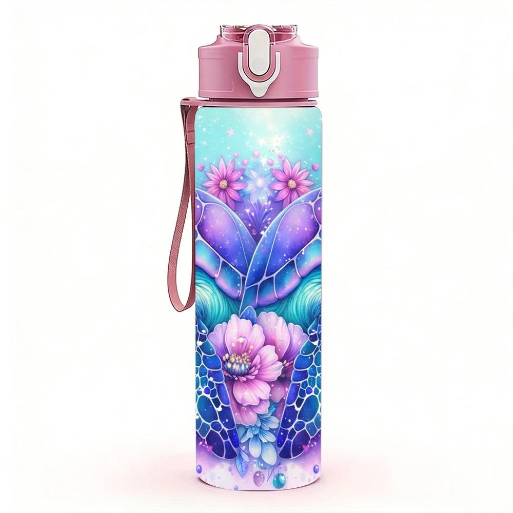 1PC Mermaid Underwater Ocean Fantasy 750ml Color Plastic Sports Water Bottle Leakproof Flip Straw Lid Suitable for Sports Office Home Use
