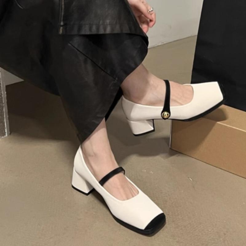 French Style Tweed Mary Jane Flats Women's Shoes 2024 New Spring Autumn Square Toe Black Evening Shoes Rubber Upper Material