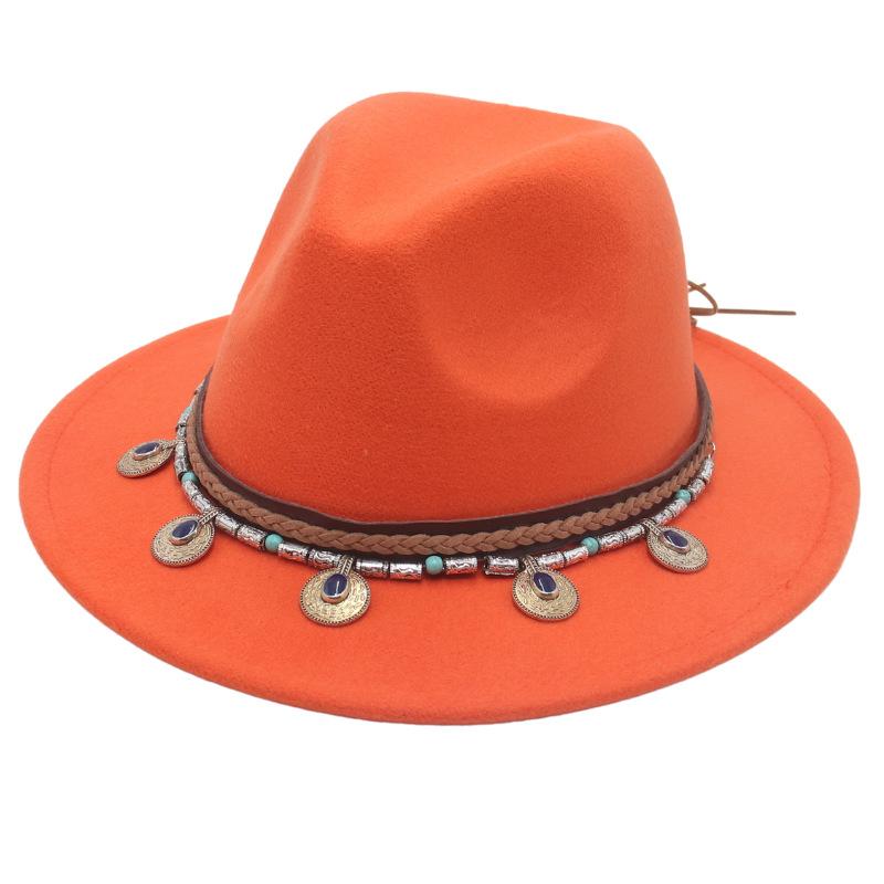 Flowing Beads Imitation Gemstone Tibetan Style Top Hat Jazz Dance Men'S And Women'S Big Eaves Hat