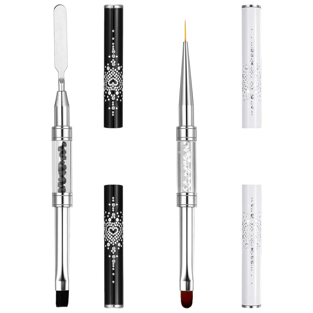 2 Pcs Double Ended Nail Builder Gel Brush, Hard Gel Nail Brush French Tip Brushs Liner Brushes Nails Drawing Brushes for Design