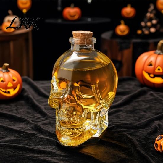 Bottiglia in Vetro Borosilicato Ispessito Decanter a Forma di Teschio, Whiskey Gotico 3D con Tappo in Sughero Tappo Regalo Unico, Dispenser Liquori Novità per la Casa
