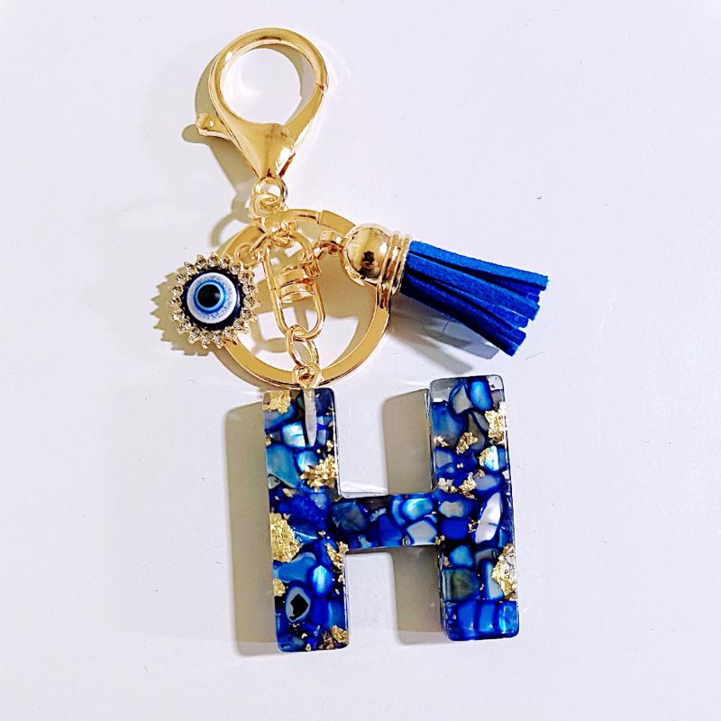 1 Stück Buchstaben-Charms-Anhänger mit Strasssteinen und Quaste Blaue Harz Initialen Schlüsselanhänger Stilvolles Geschenk für Frauen
