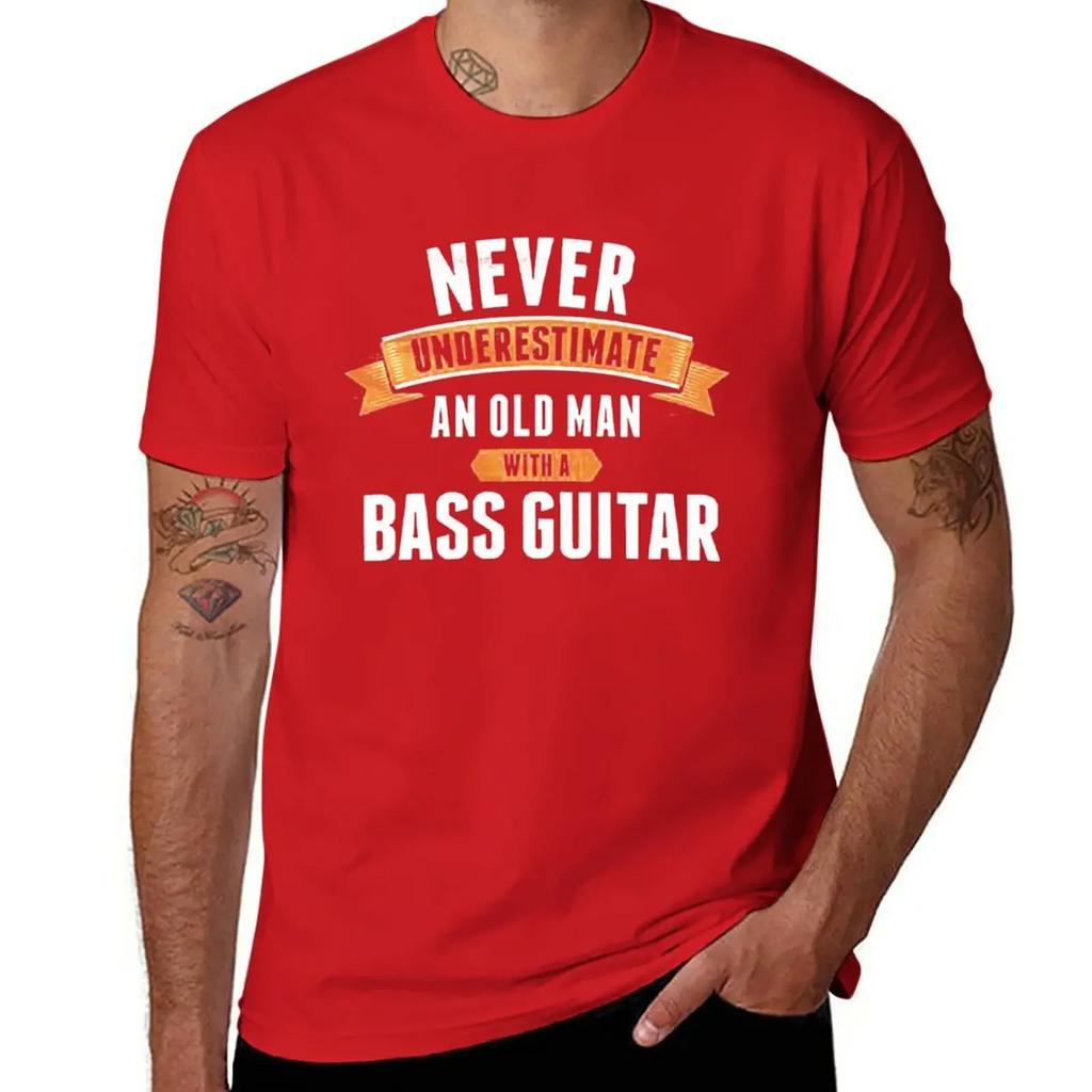 Onderschat NOOIT een oude man met een basgitaar T-shirt jongens dierenprint tops Heren t-shirts