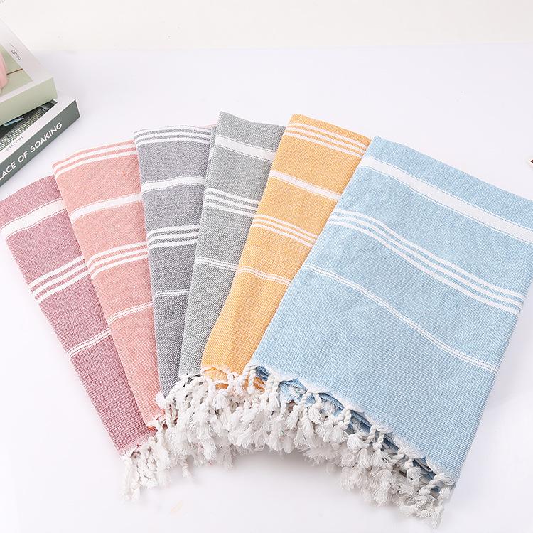 Turkish Cotton Sand-Resistant Striped Beach Shawl/Towel with Tassels