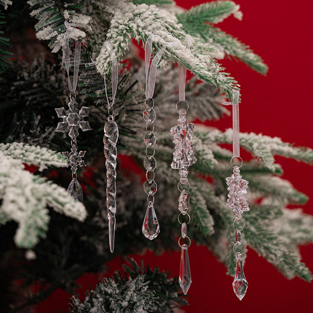18pcs Christmas Tree Decoration Crystal Ornaments Hanging Acrylic Snowflake Drop Ornaments for Christmas Tree Winter New Year Pa