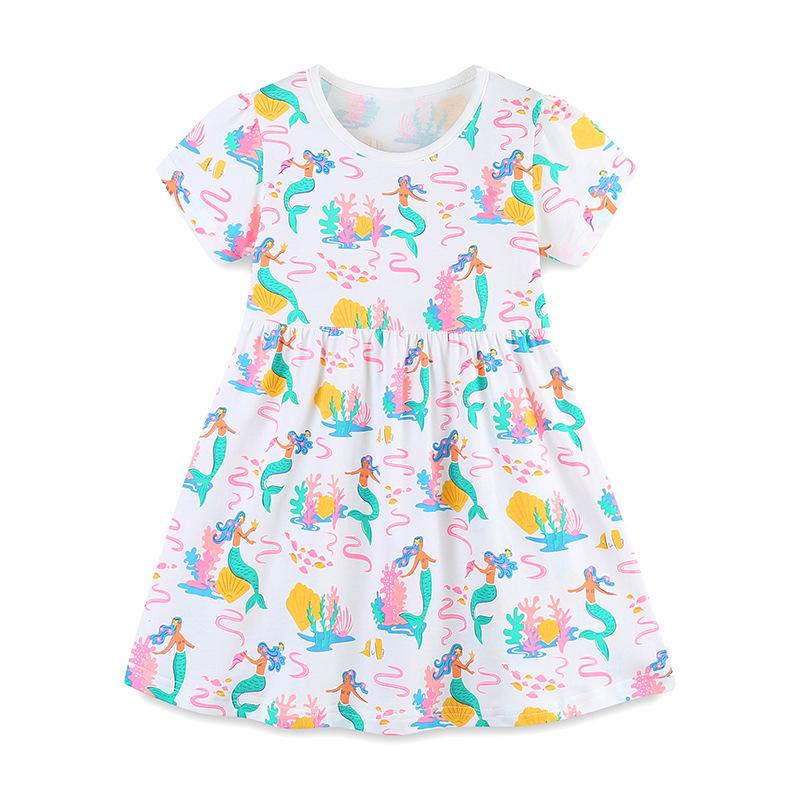 Summer Cartoon Princess Dress - European American Style Toddler Girls Cotton Skirt 6Y (120 cm)