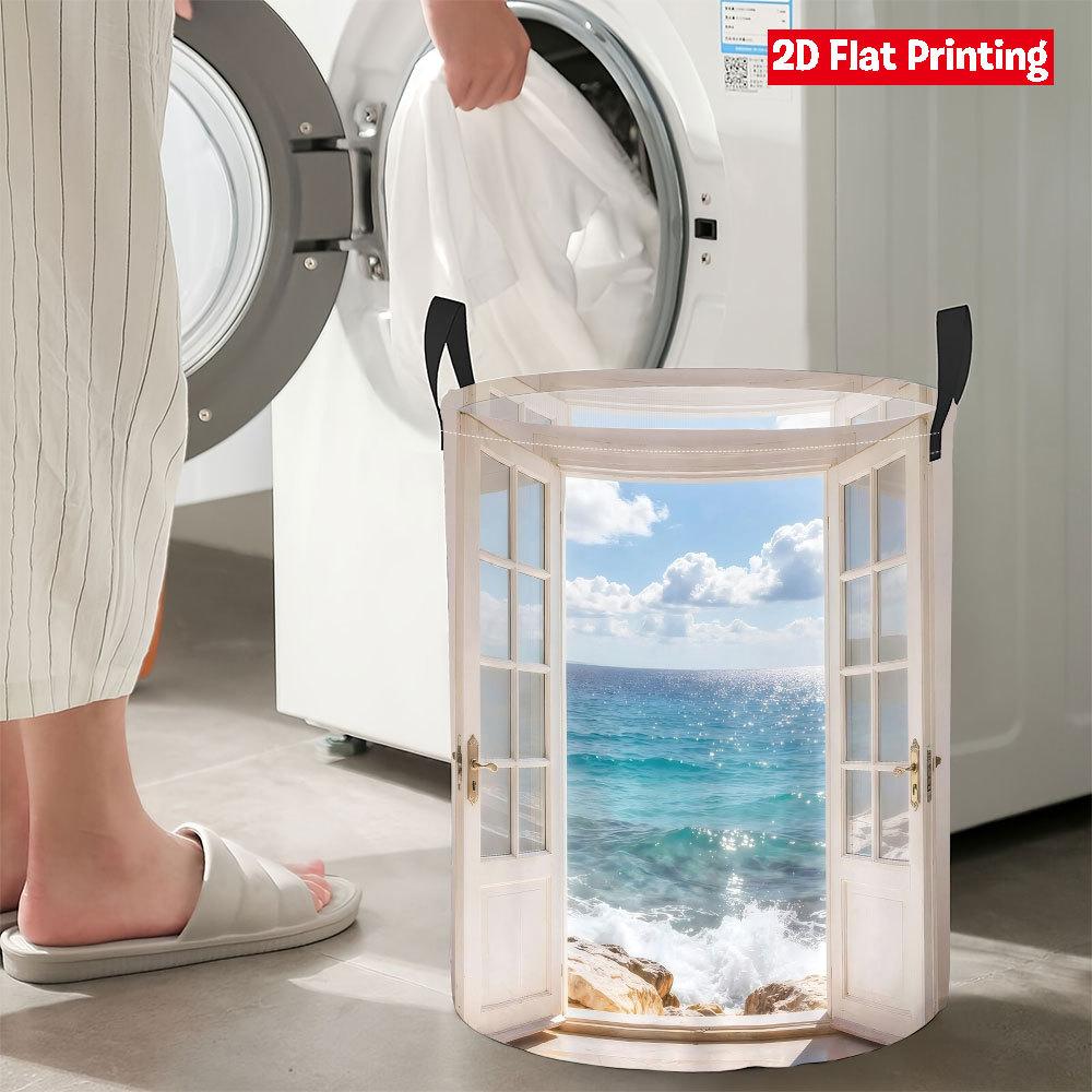 Collapsible Laundry Basket Large Round Waterproof Fabric Hamper Dirty Clothes Storage Bin Toy Organizer with Handles