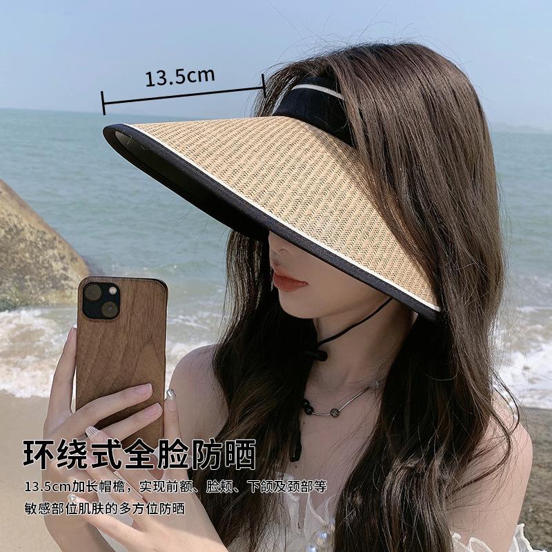 Large brim sunscreen hat women's summer UV protection vinyl empty top straw hat foldable sunshade sun hat
