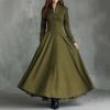 Women’s Long Sleeve Vintage Style Faux Lace Trim Shirt Dress Inspired Elegant Maxi Dress Button Down Design