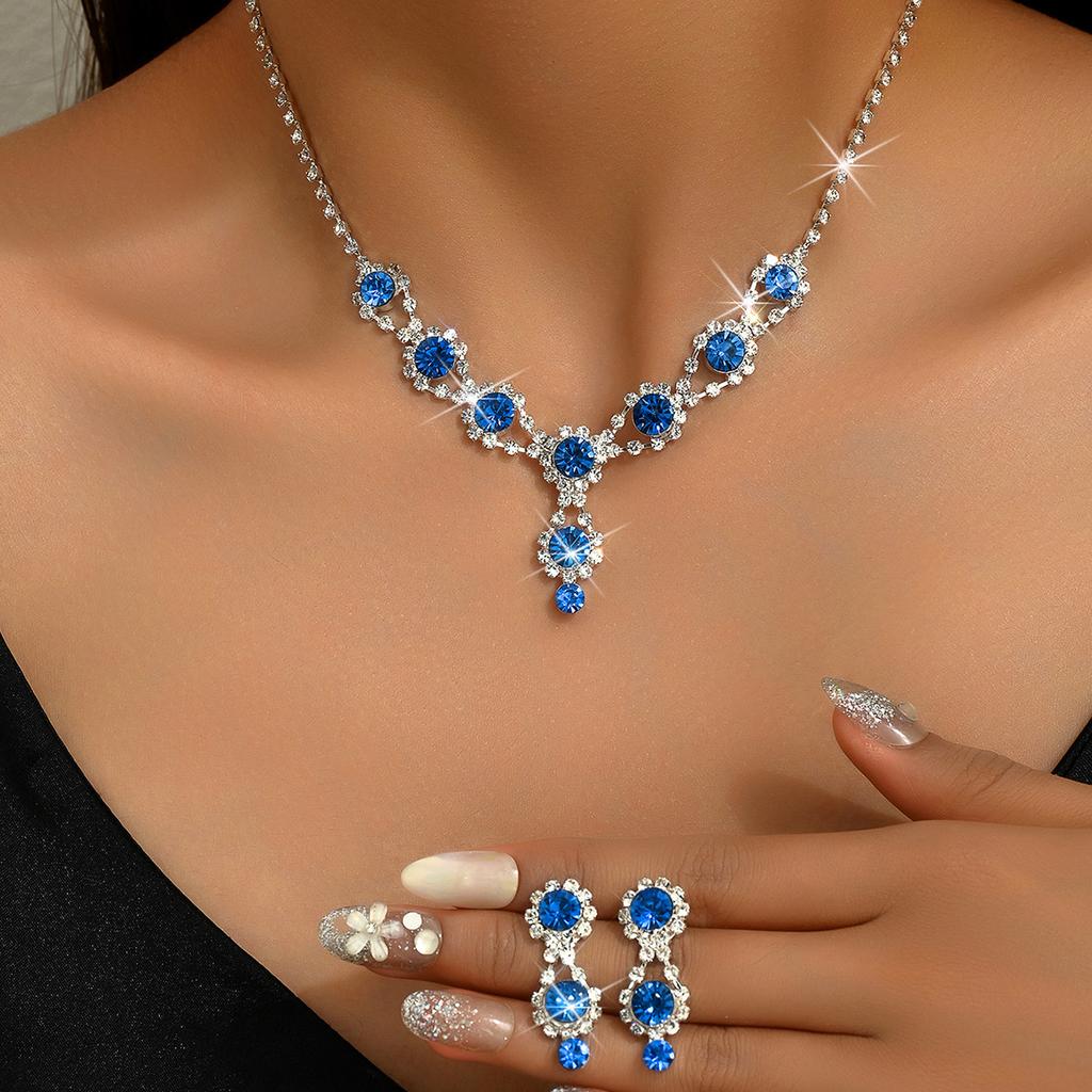 Women's Fashion Earrings Necklace 2 Jewelry Set Claw Chain Bridal Jewelry Simple Blue Birthday Party Gift