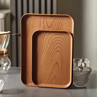 Vassoio da tè in plastica con venature di legno giapponesi - Rettangolare, Design ispessito per tazze da tè e piattini.