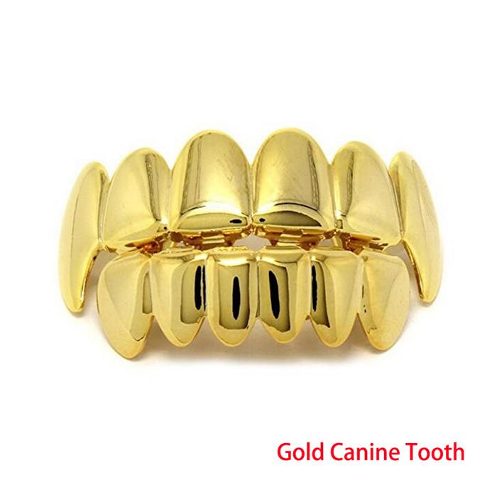 Trendy Hip Hop Gold Silver Plated Teeth Grillz Top Bottom Set With Silicone Real Shiny Vampire Tooth Sets Fashion Accessory