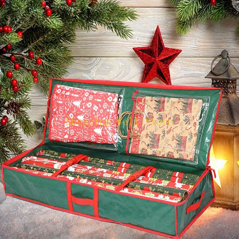 KX4B Holiday Themed Wrapping Paper Portable Storage Solution Durable Fabric Design For Seasonal Decorations