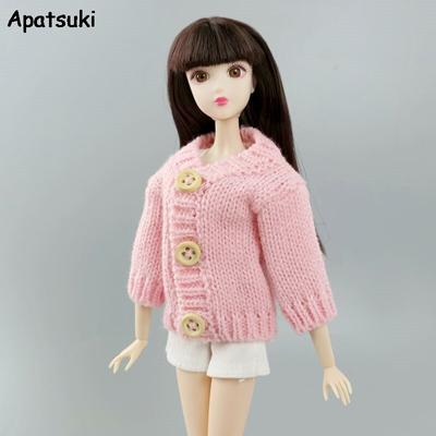 Pink Knitted Coat Winter Warm Woven Sweater For Barbie Doll Clothes Outfits Tops 1/6 BJD Dollhouse Accessories Baby Kid DIY Toy