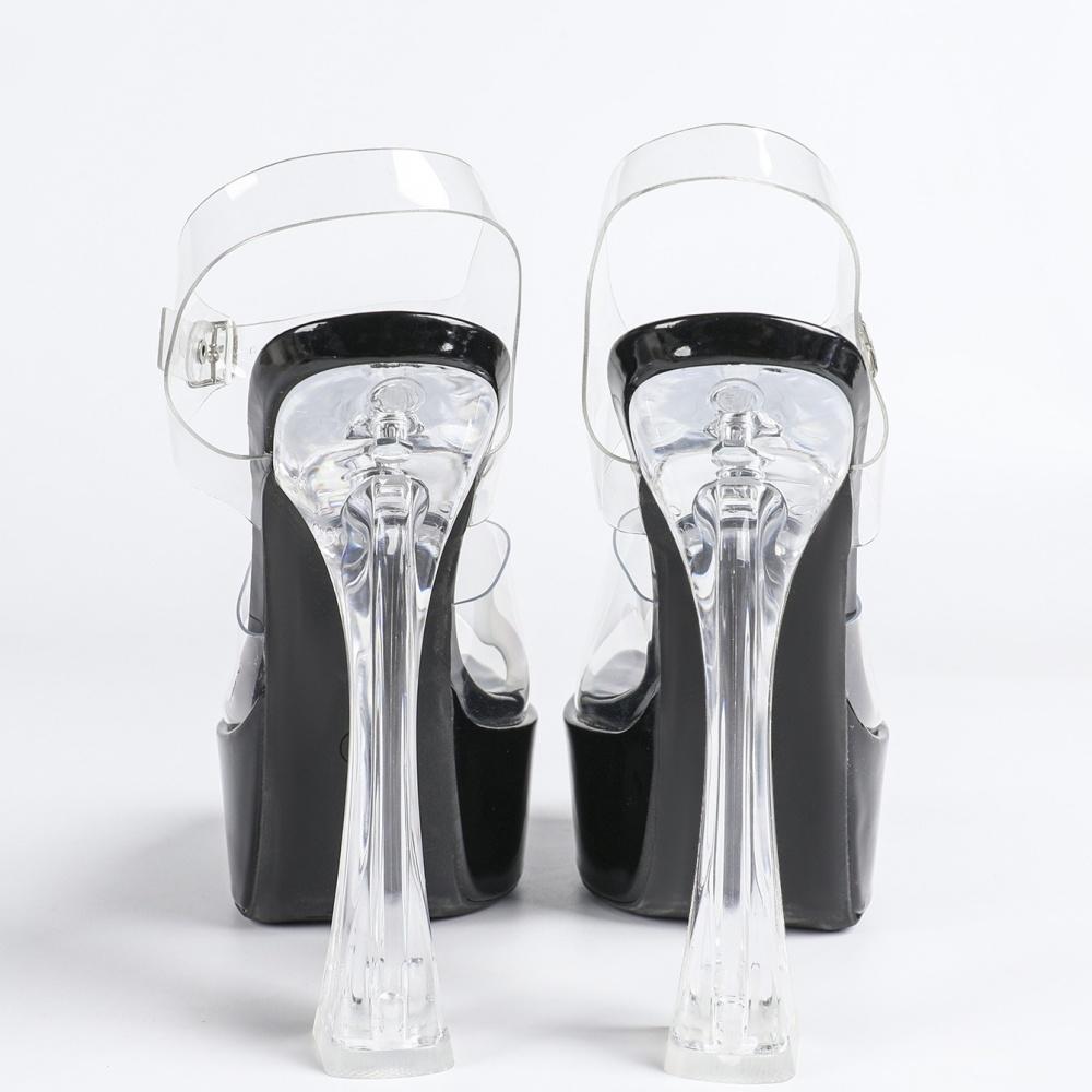 Women's Transparent One-Strap High-Heeled Crystal Slippers, Outer-Wear Casual Shoes, Sizes 5-11 US, LFD-3640-1