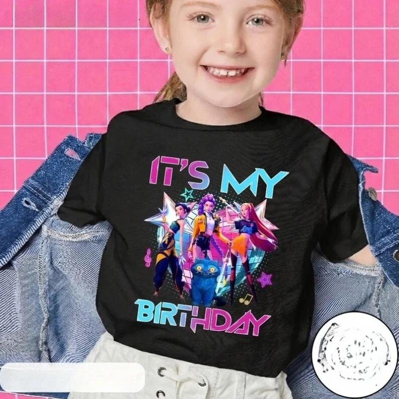 New Girls T Shirt Kpop Demon Hunters Children's T Shirt Birthday Short Sleeve Saja Kids Tee Top Girls Boys Family Clothing