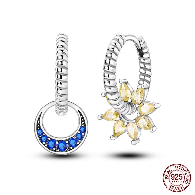 New 925 Sterling Silver Hope Rainbow Flower Earrings For Women Sparkling Colored Zircon Star Koi Earrings Party Jewelry