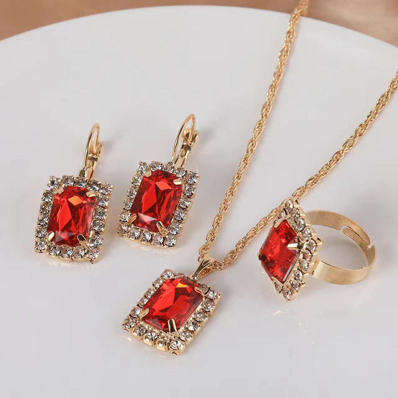 Necklace Earring Ring Three Piece Set Women's Water Droplet Heart-shaped Rhinestone Sets Fashionable Bridal Accessory
