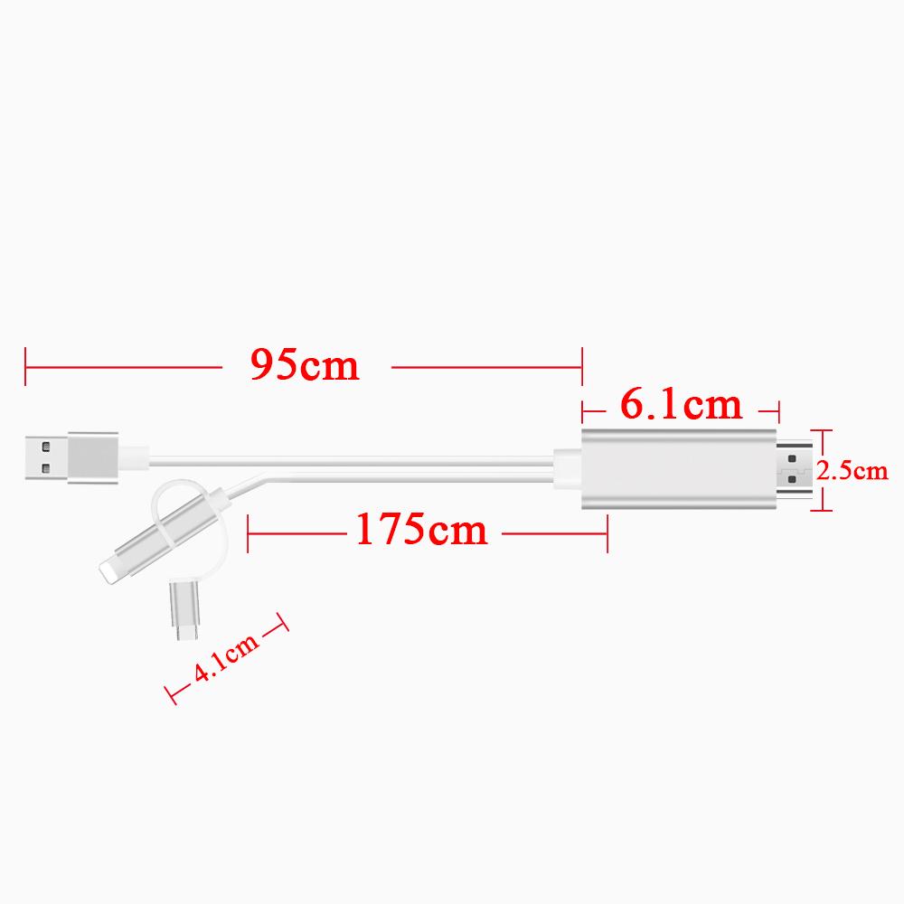 3-in-1 Lightning/Type-C/Micro USB To HDMI HD Adapter Cable for iOS and Android Devices Mirroring Screen To TV/Projector/Monitor