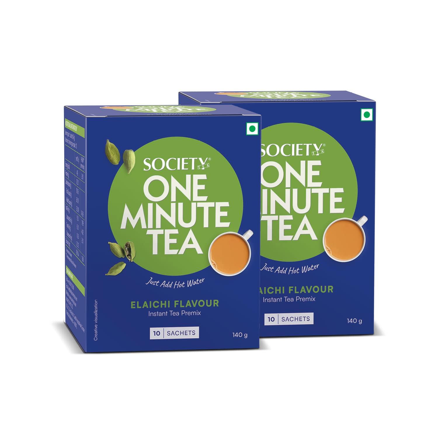 

Society One Minute Tea Elaichi Flavour Flavoured Instant Tea (14g X 10 Sachets) X Pack of 2 Quick Brew