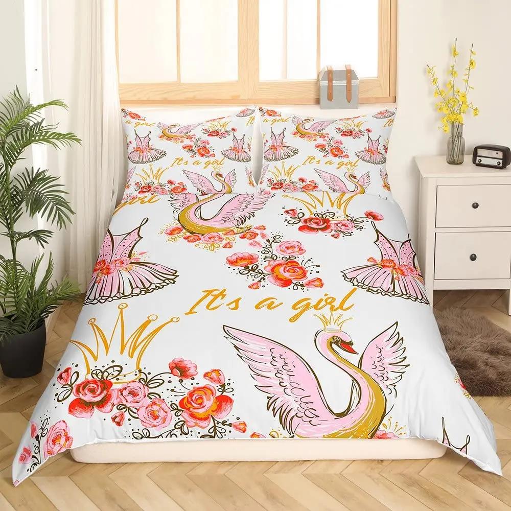 Povlečení na přikrývku pro baletku King Size Růžové Krásné Malé Baletky Ložní Souprava Děti Dívky Princezna Měkký Polyesterový Povlak na Přikrývku