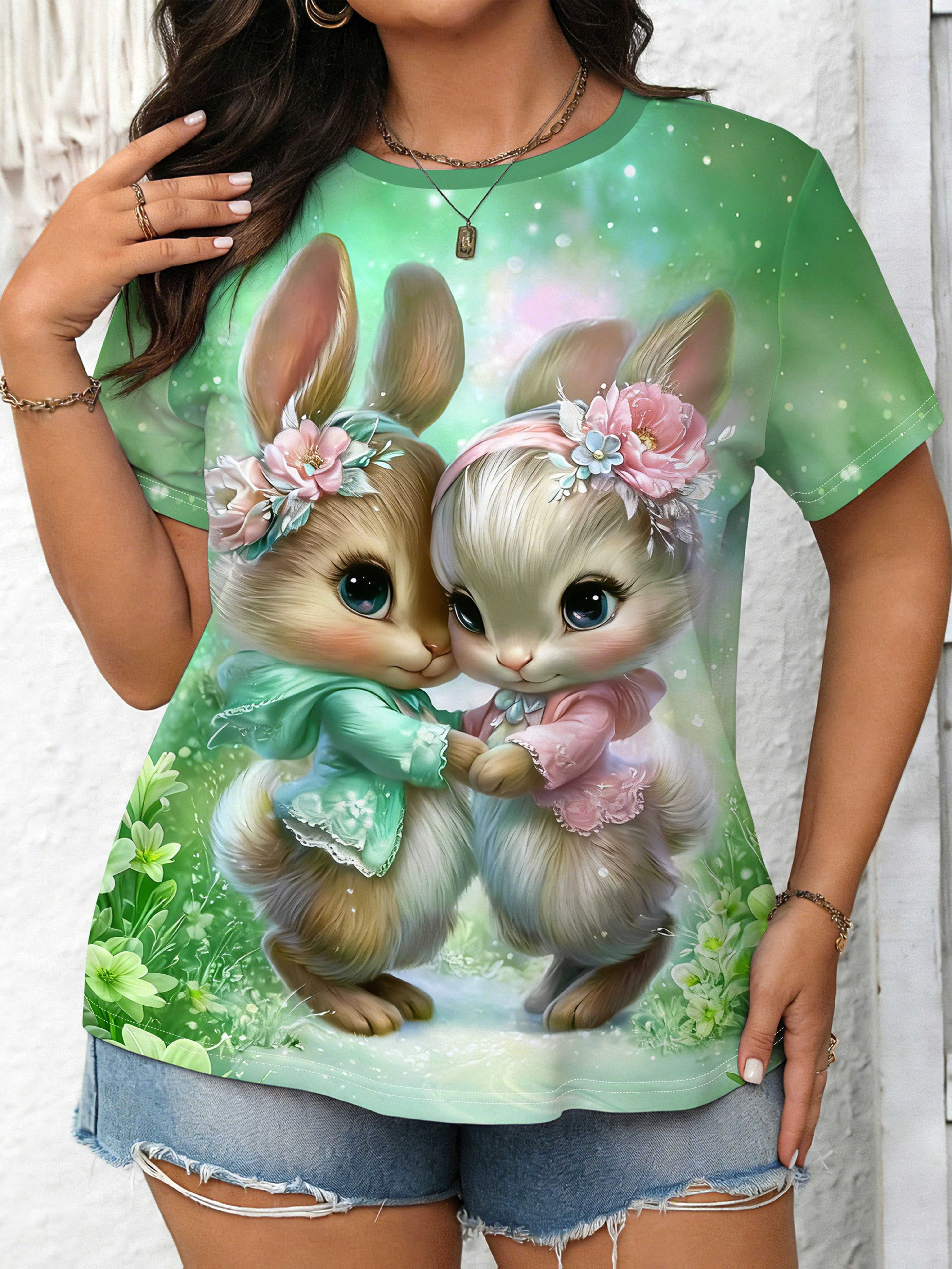 

Women s Rabbit ; Print T-Shirt - Soft Round Neck Short Sleeve Blouse-Compatible Top. Machine Washable Spring Summer Casual Wear Suitable for Warm Weat S дубильная кора