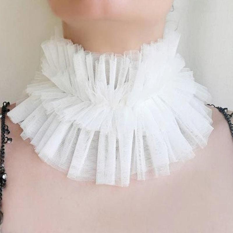 Colletto Finto a Strati Ruffled in Rete Vintage Staccabile per Costumi Vittoriani Rinascimentali Sciarpa Collo